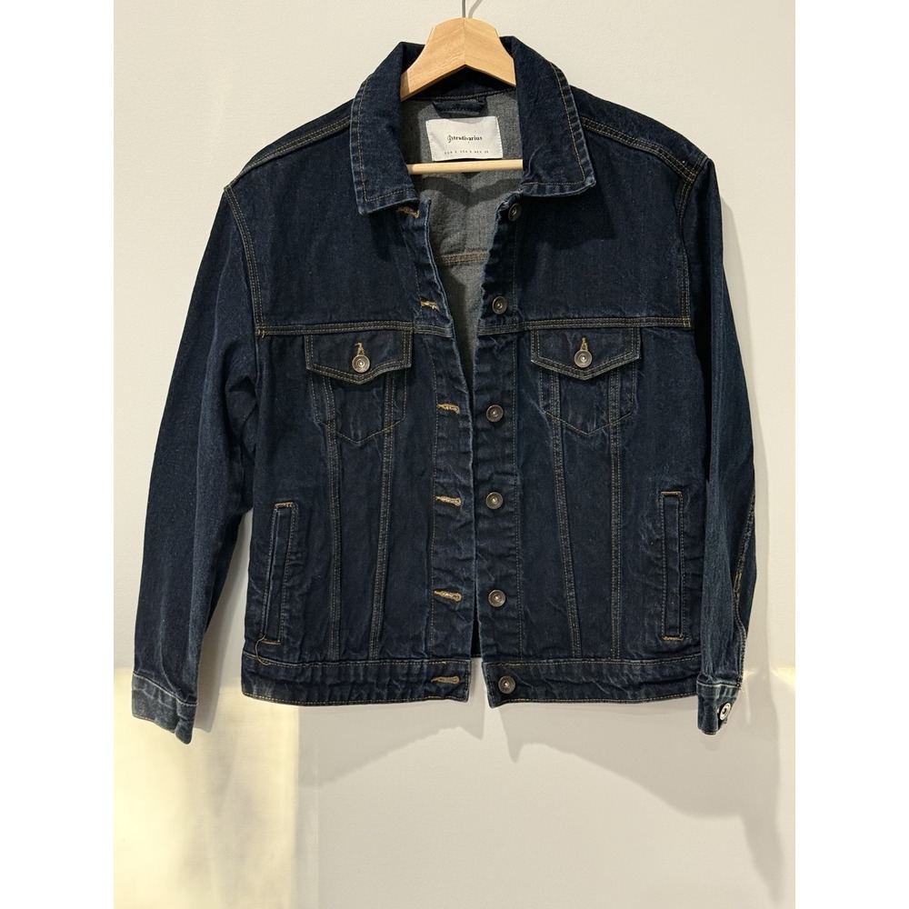 Stradivarius Jean Jacket‎ Womens Small Y2K Dark Wash Cropped 80s Retro Timeless